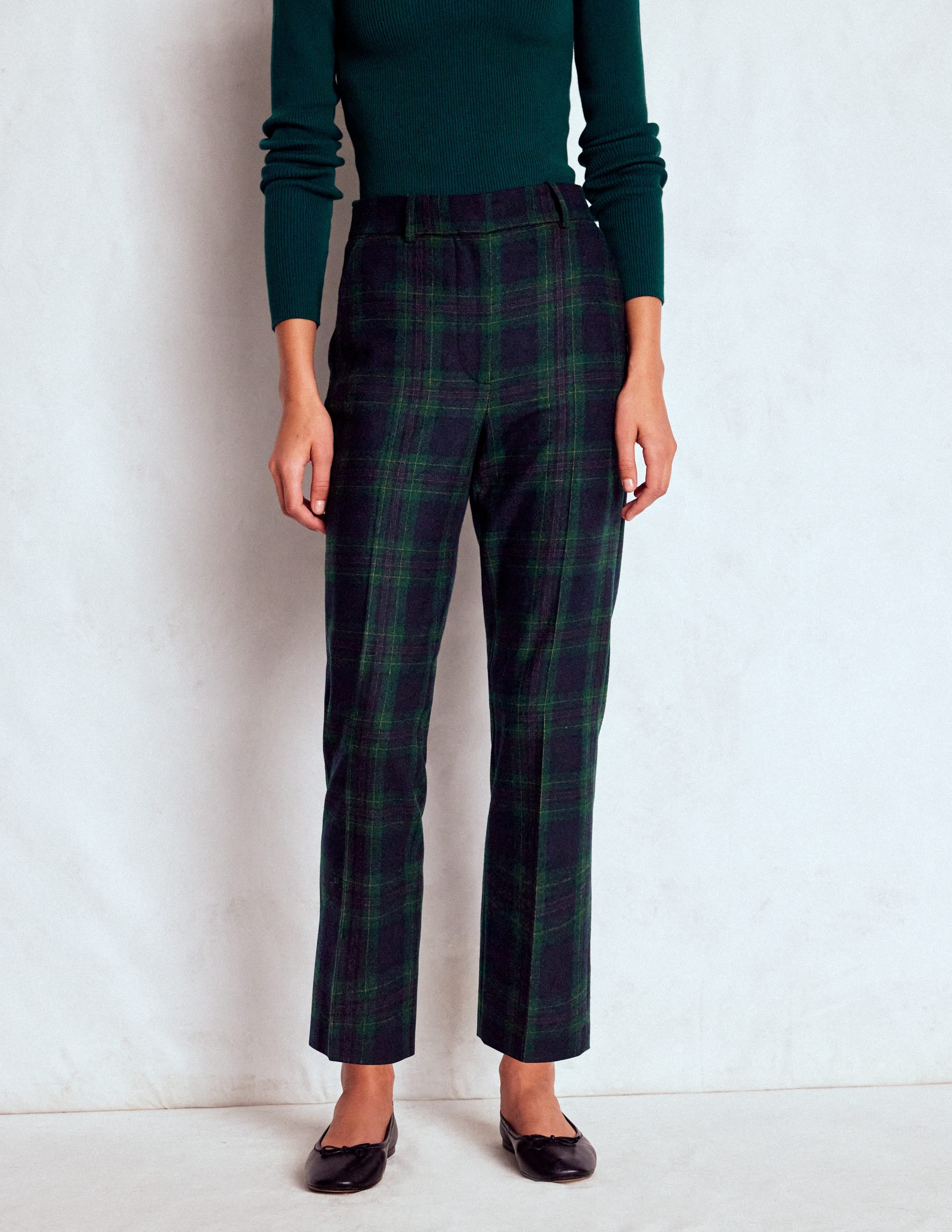 Canonbury Wool Blend Trousers-Navy and Green Tonal Check - Image 4