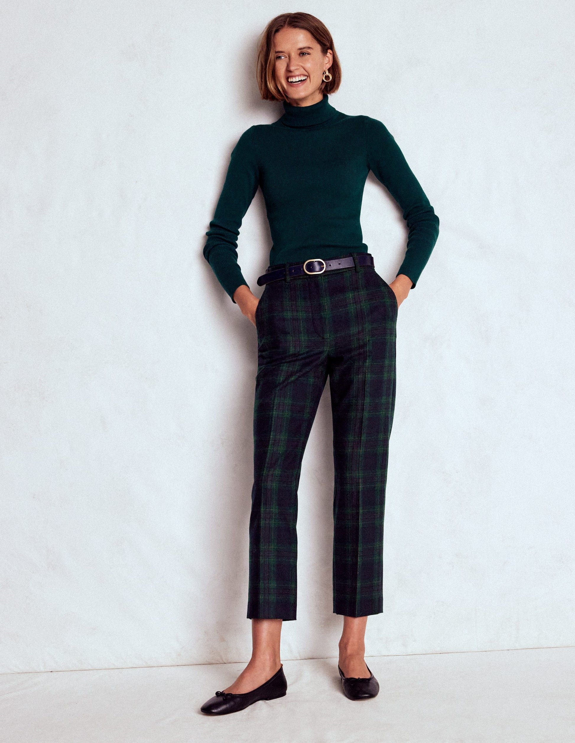 Canonbury Wool Trousers-Navy and Green Tonal Check-6
