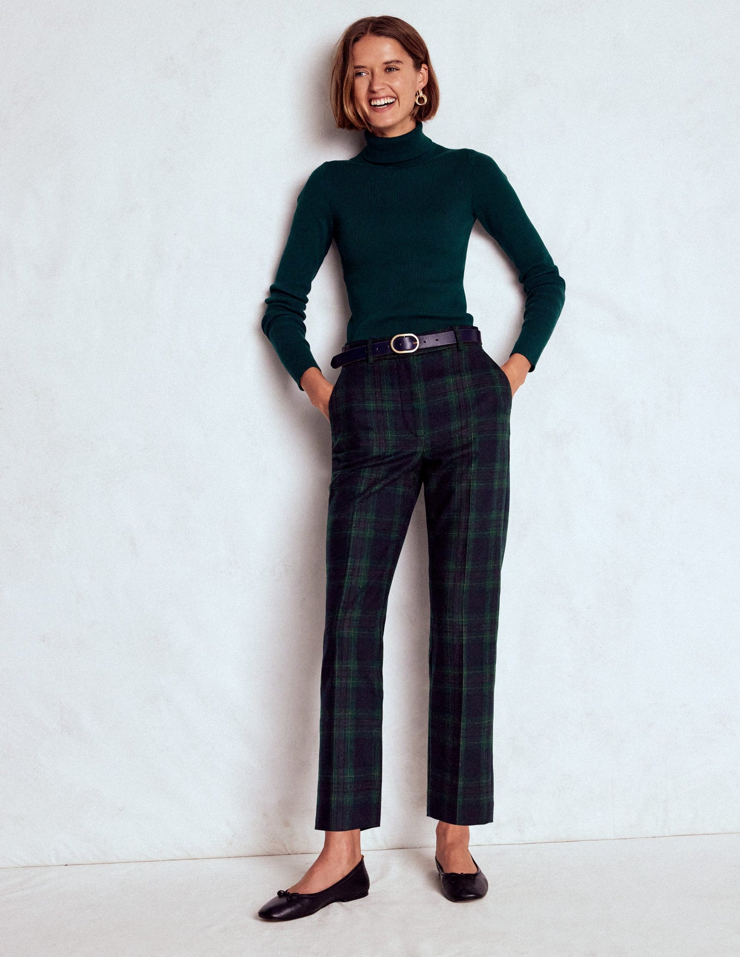 Canonbury Wool Trousers-Navy and Green Tonal Check