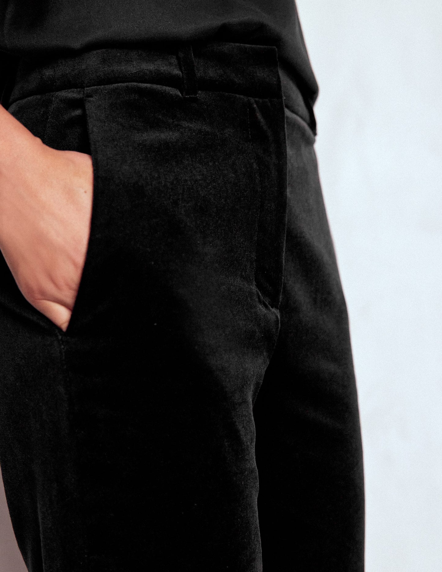 Fitted Velvet Flare Trousers-Black