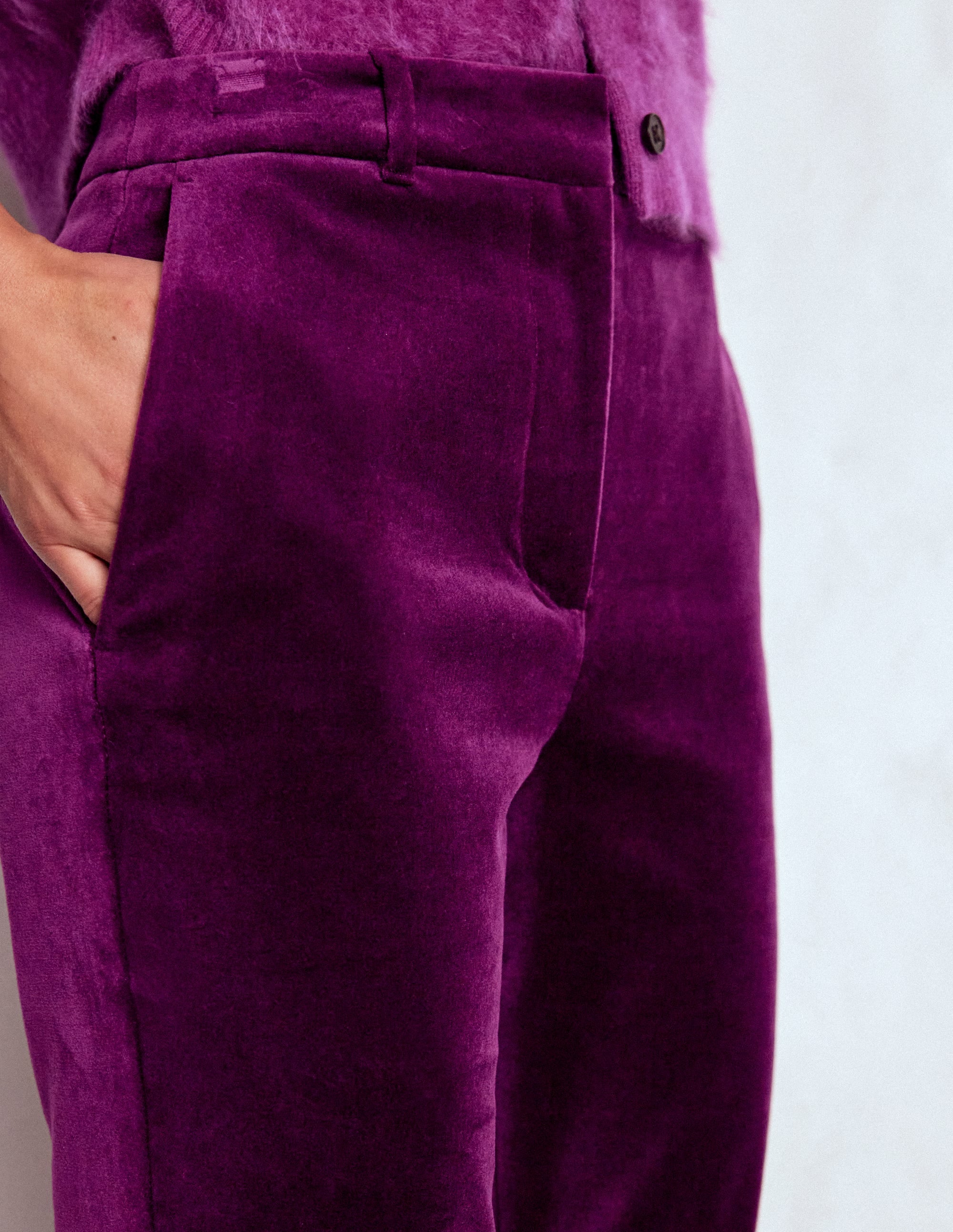 Fitted Velvet Flare Trousers-Plum Jam - Image 2