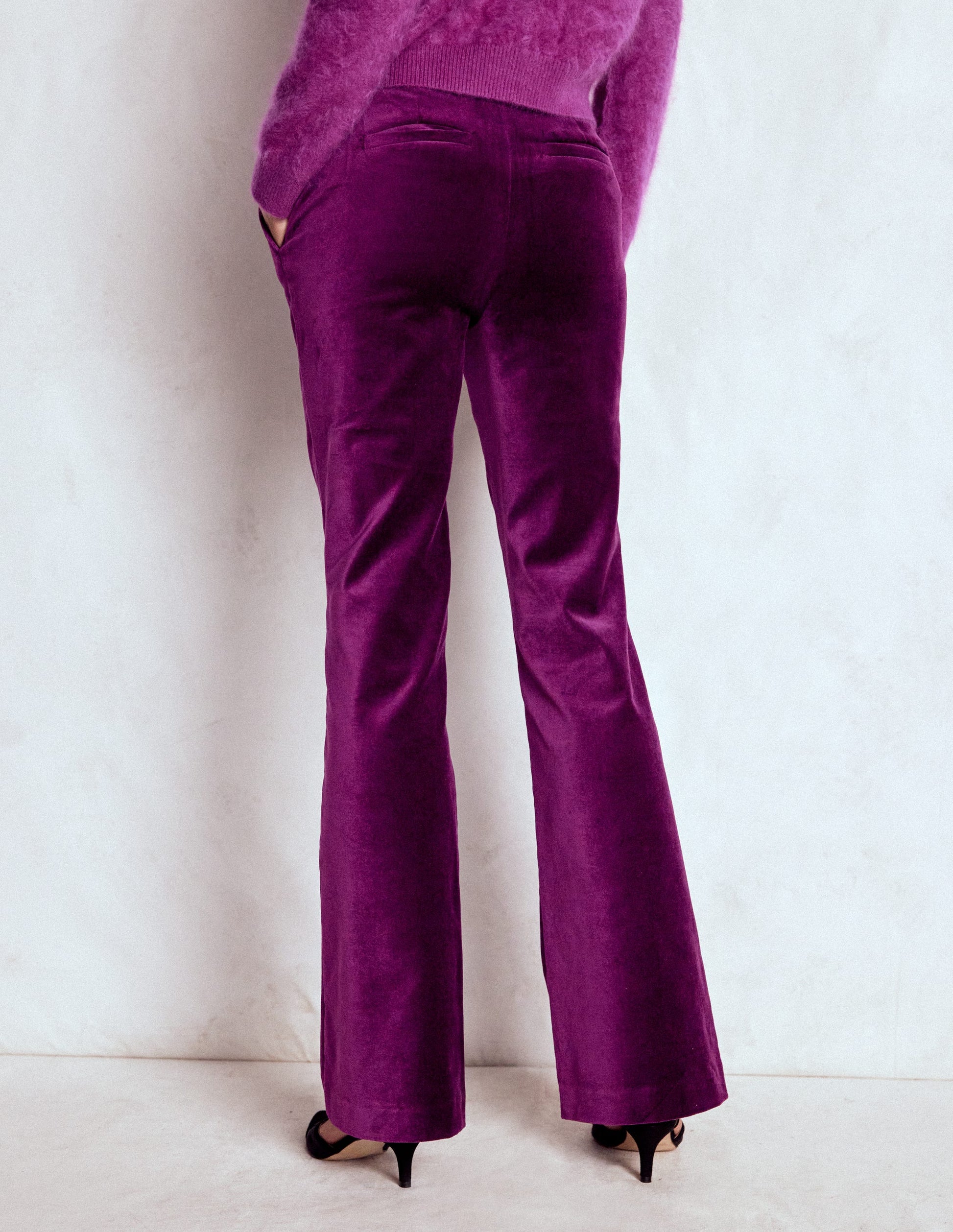 Fitted Velvet Flare Trousers-Plum Jam-3