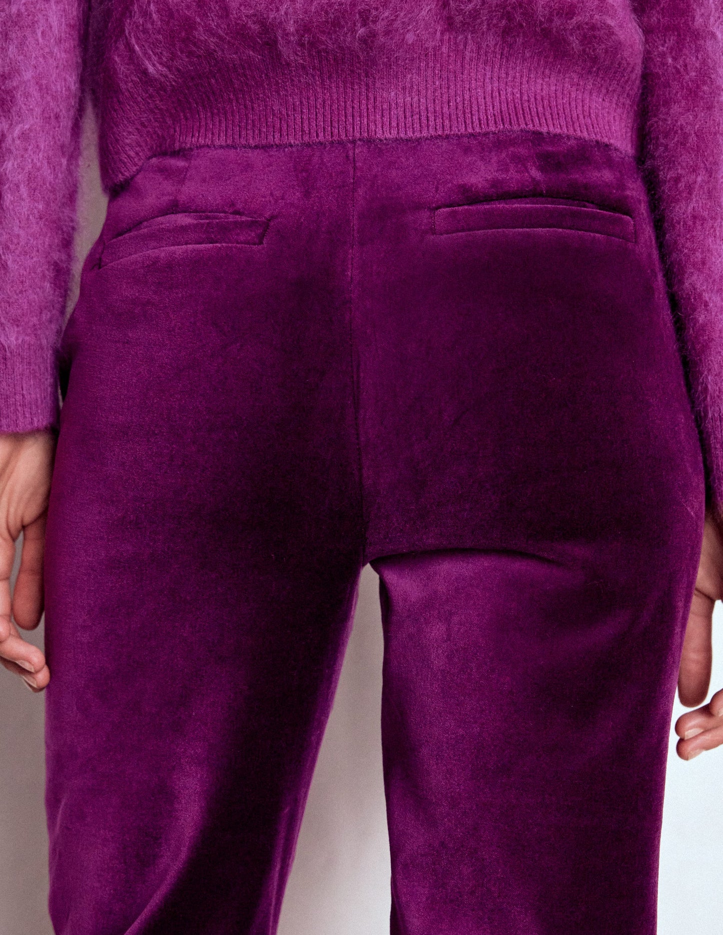 Fitted Velvet Flare Trousers-Plum Jam