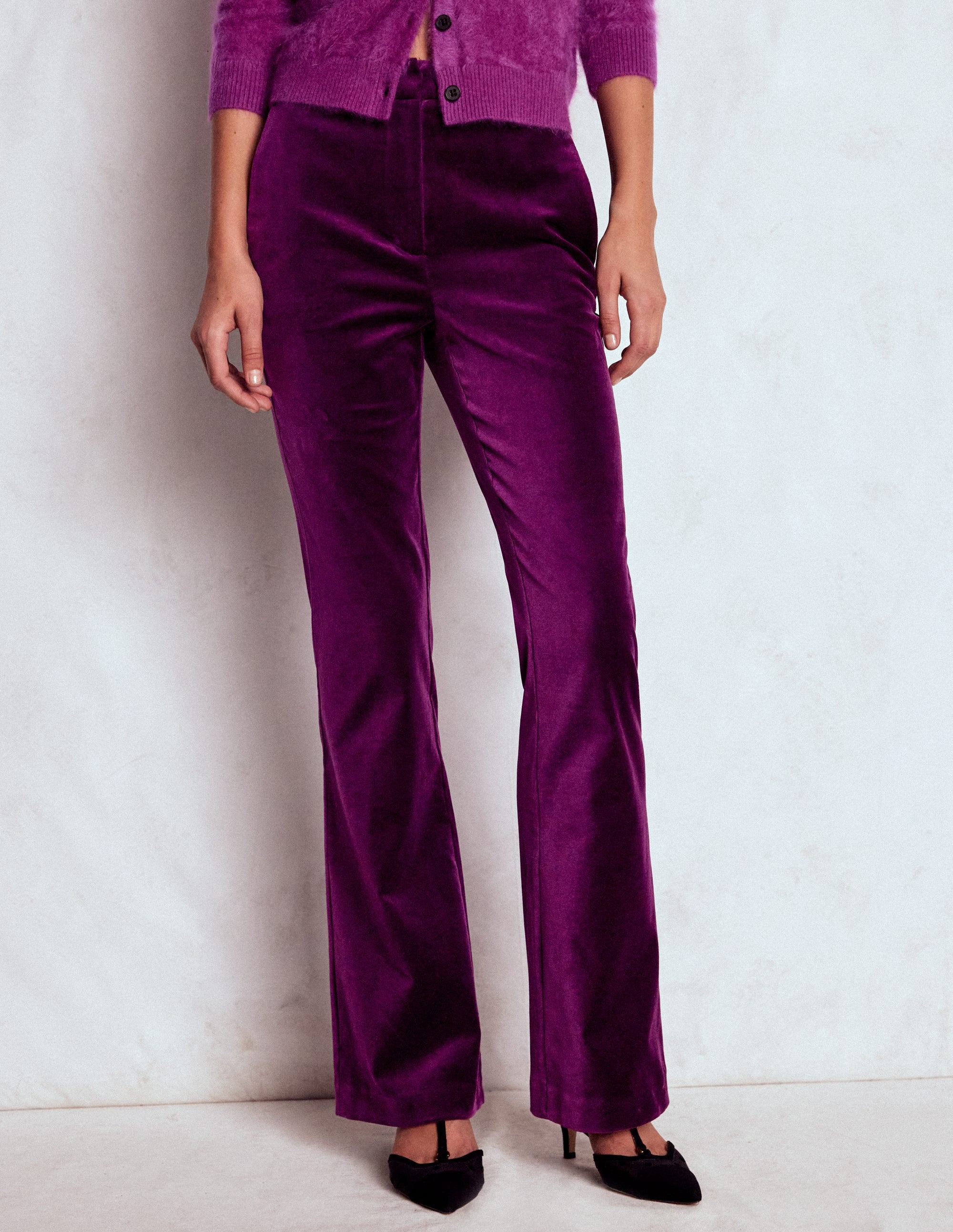 Fitted Velvet Flare Trousers-Plum Jam - Image 5