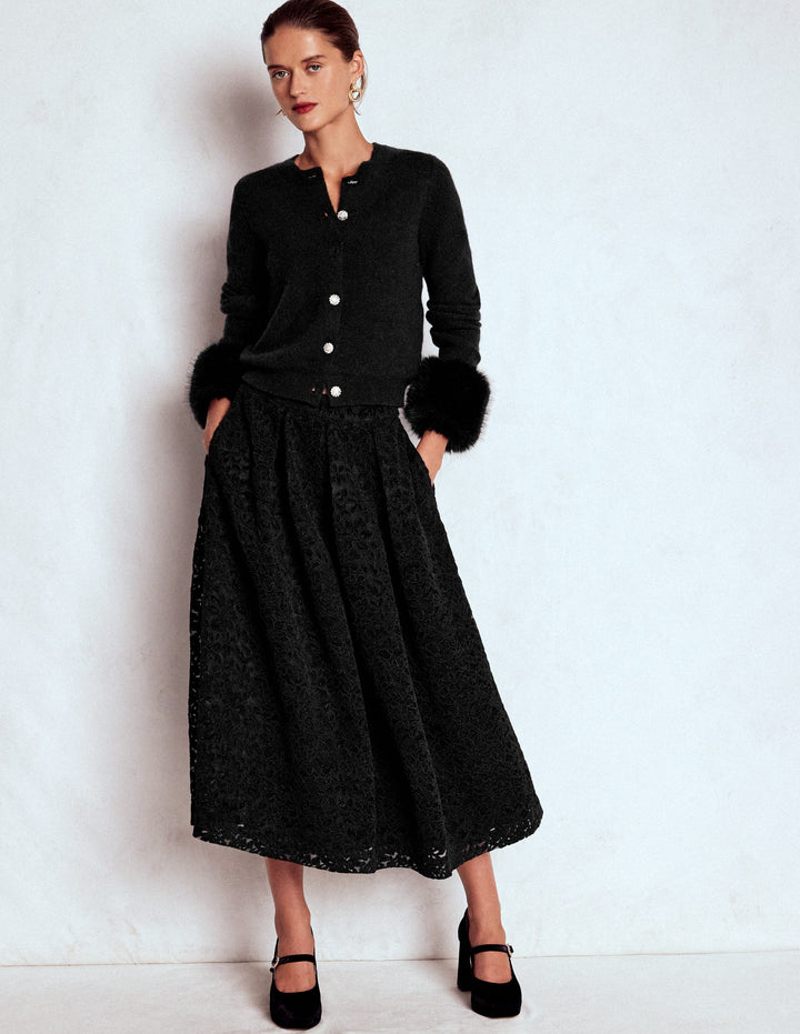 Verity Lace Midi Skirt-Black Lace