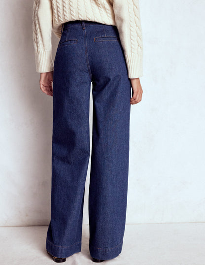 Stitch Detail Wide Leg Jeans-Indigo-3