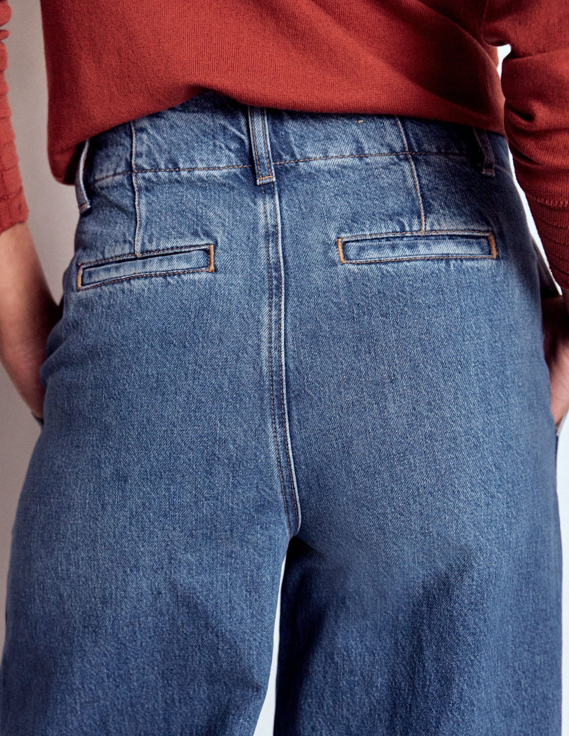 Stitch Detail Wide Leg Jeans-Mid Vintage-2