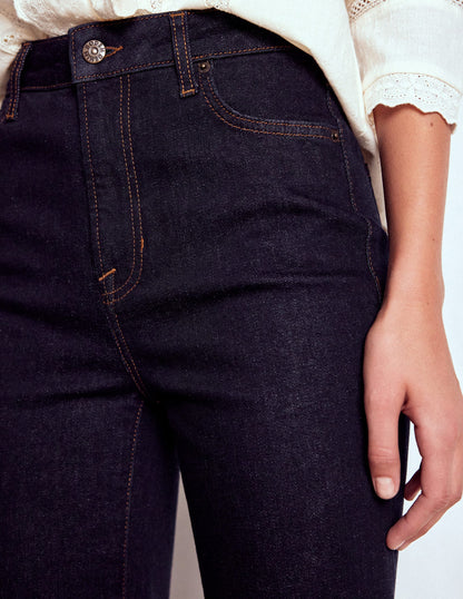 High Rise Fitted Flare Jeans-Indigo-3