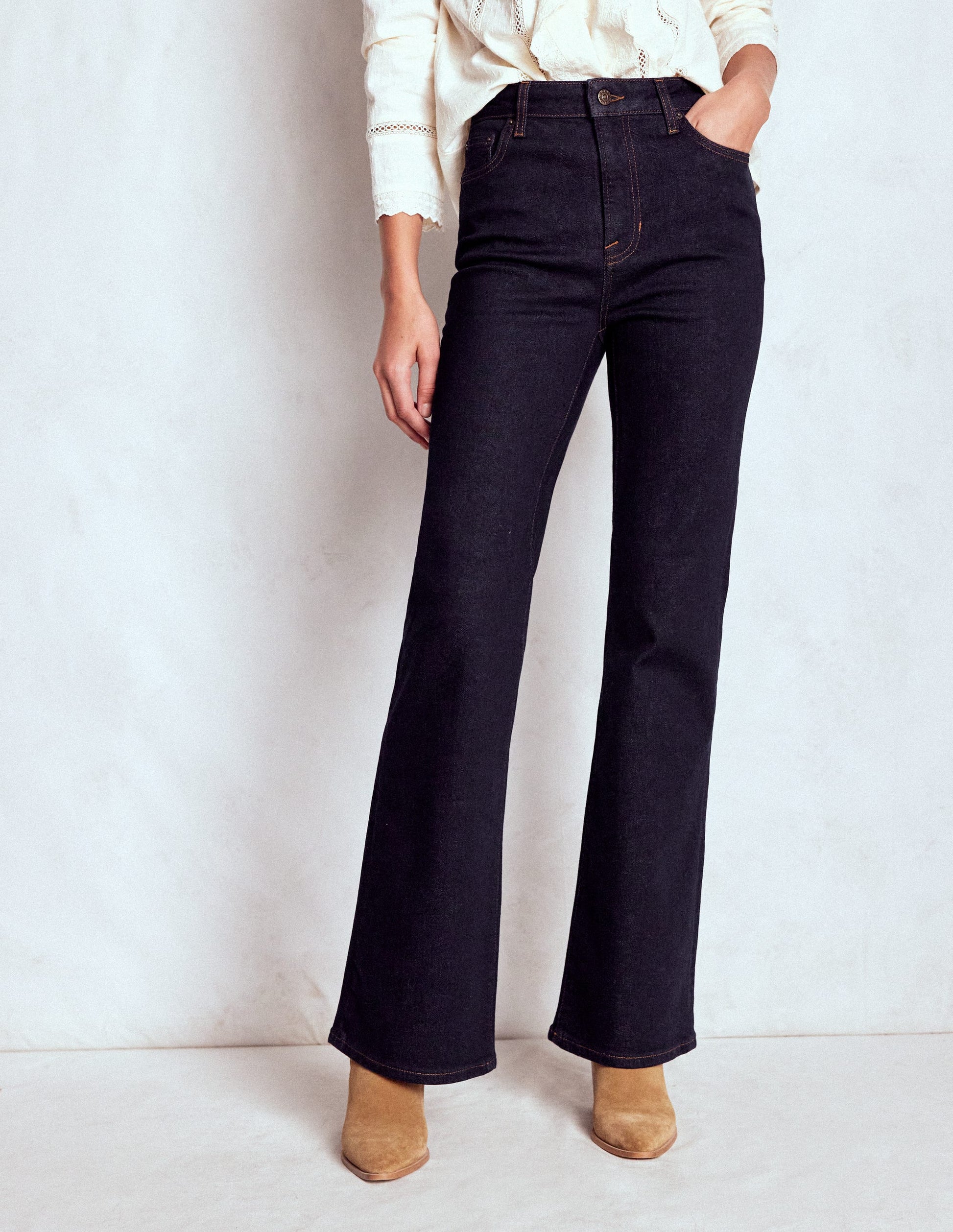 High Rise Fitted Flare Jeans-Indigo-6