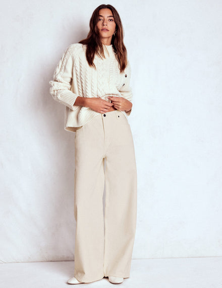 Rigid Wide Leg Jeans-Ecru