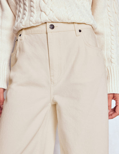 High Waist Wide Leg  Jeans-Ecru-2
