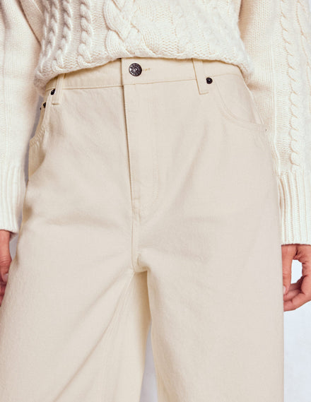 Rigid Wide Leg Jeans-Ecru