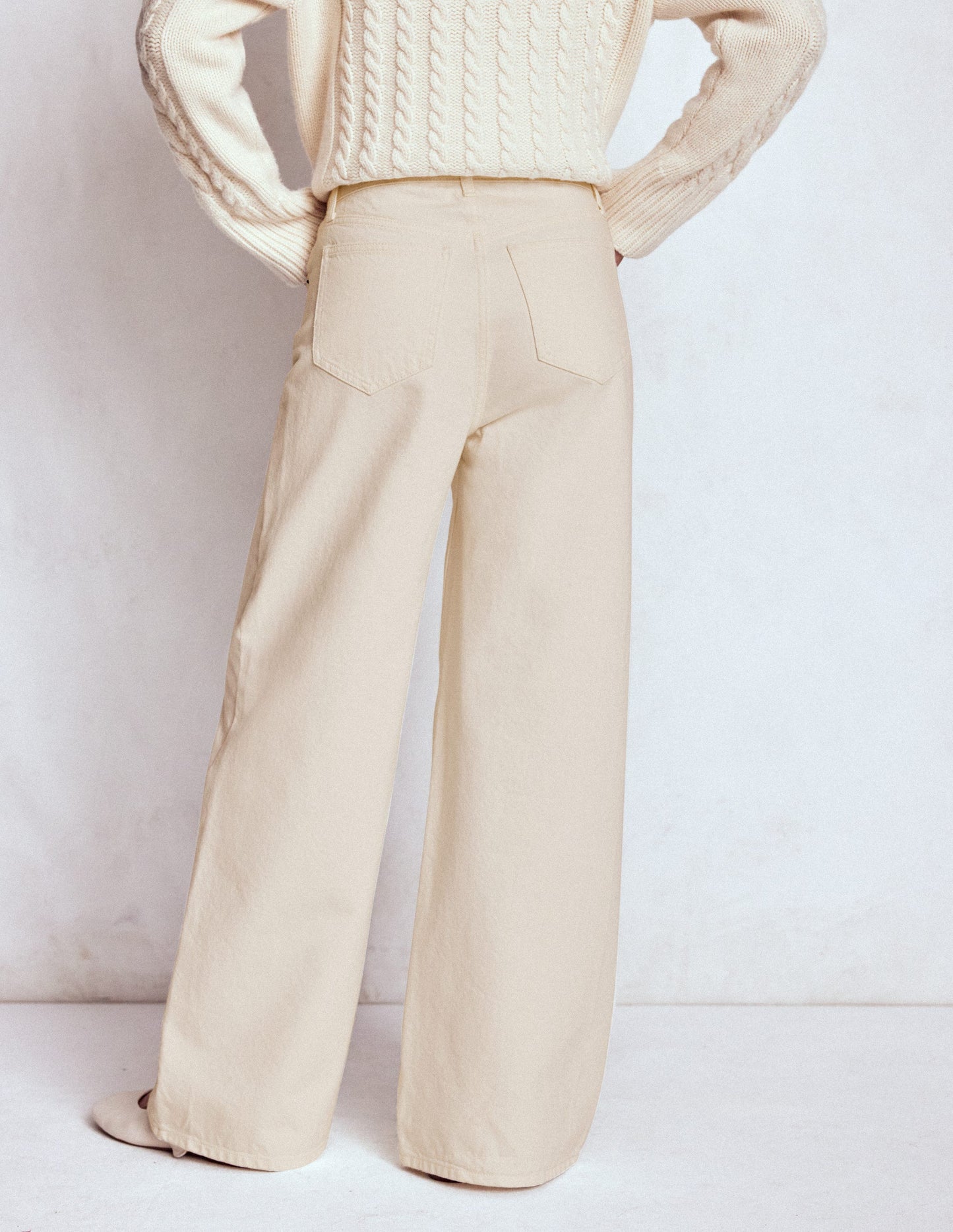 High Waist Wide Leg  Jeans-Ecru