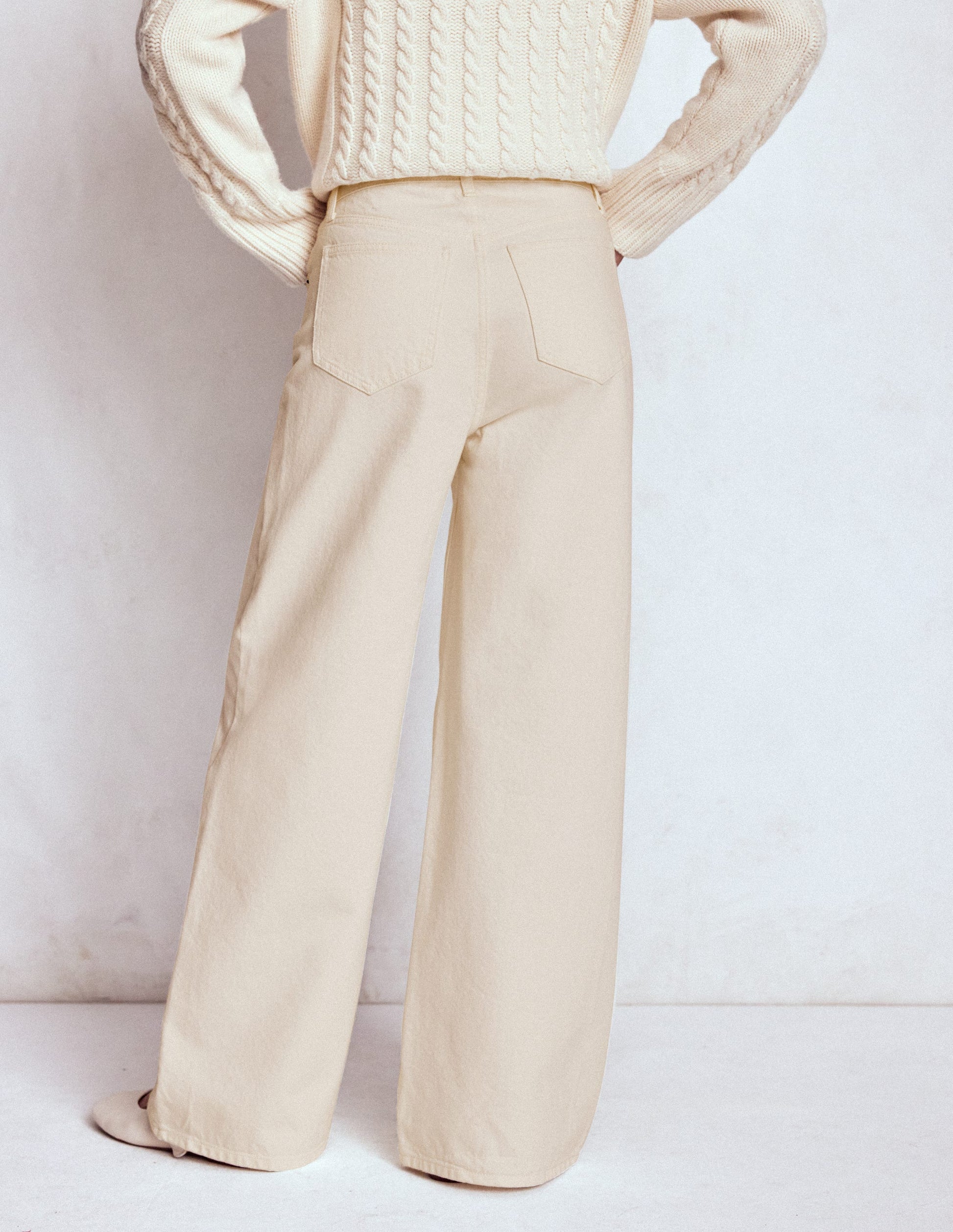High Waist Wide Leg  Jeans-Ecru-3