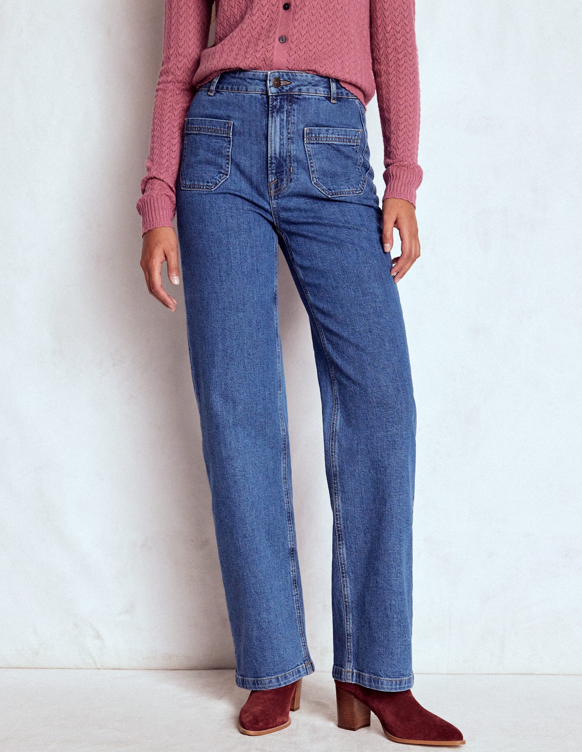 Straight Leg Pocket Jeans-Mid Vintage-1