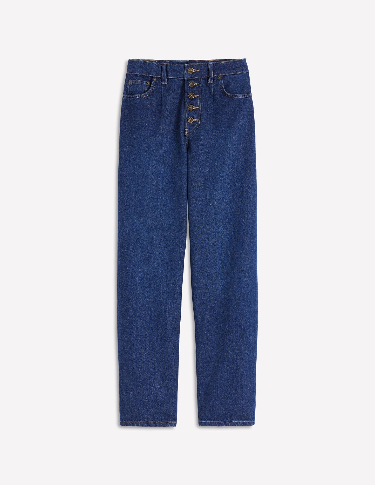 Exposed Button Straight Jeans-Indigo