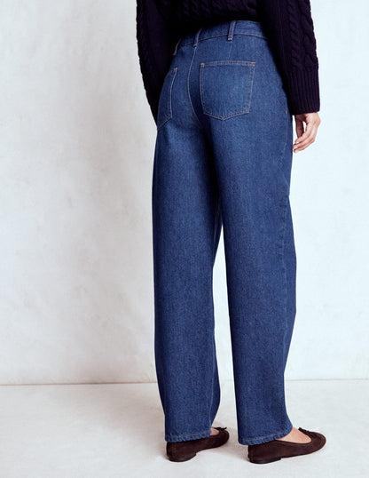 Exposed Button Straight Jeans-Indigo-3