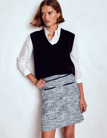 Textured A Line Short Skirt-Navy Texture
