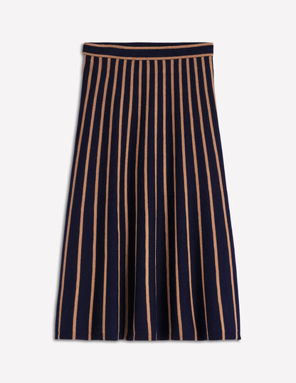 Liz Knitted Midi Skirt-Navy and Camel Stripe-6