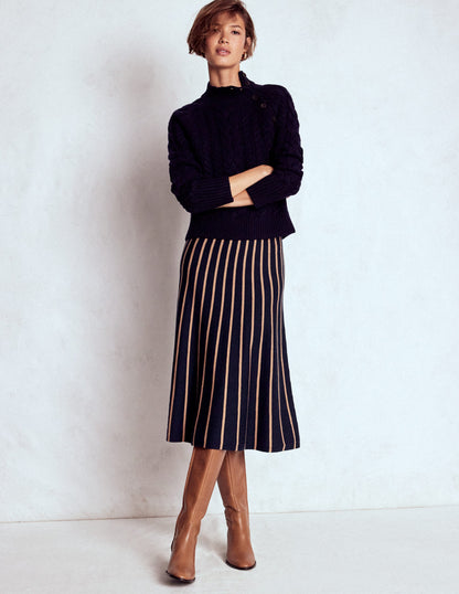 Liz Knitted Midi Skirt-Navy and Camel Stripe-1