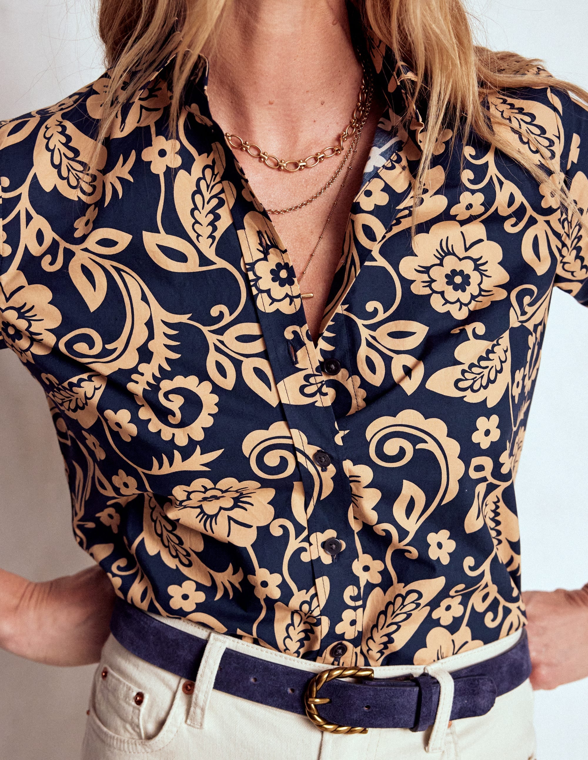 Sienna Cotton Shirt-French Navy, Ornate Flora - Image 2
