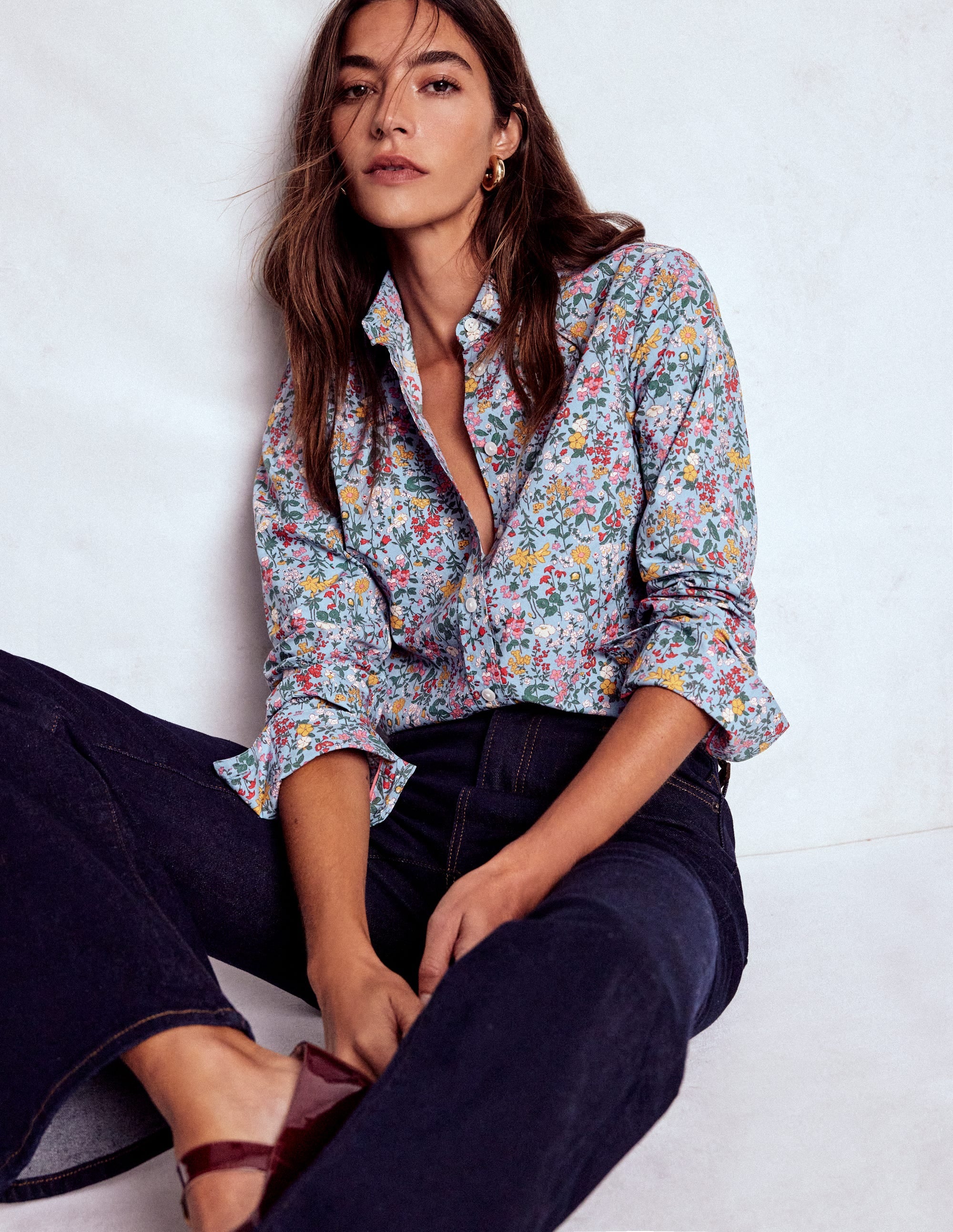 Sienna Cotton Shirt-Windward Blue, Delicate Meadow - Image 1