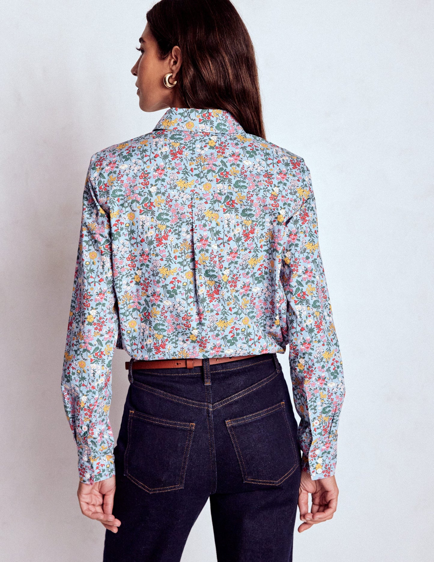 Sienna Cotton Shirt-Windward Blue, Delicate Meadow
