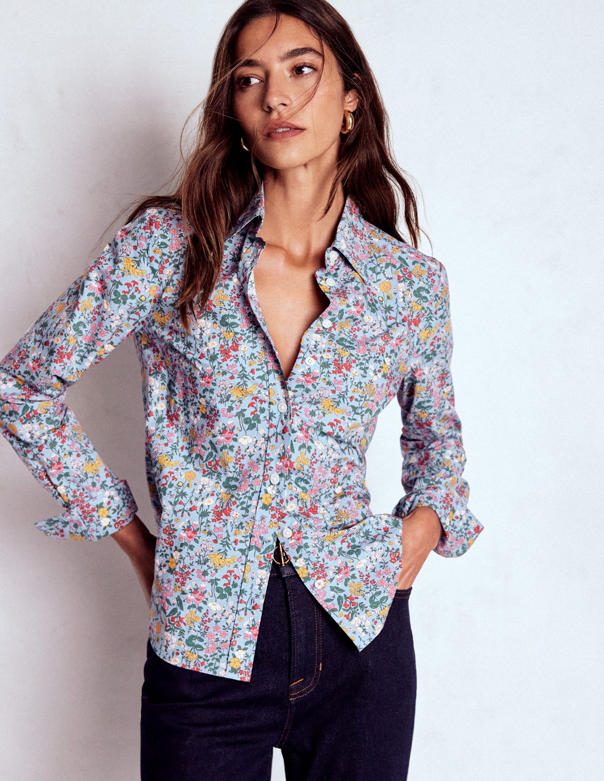 Sienna Cotton Shirt-Windward Blue, Delicate Meadow-4