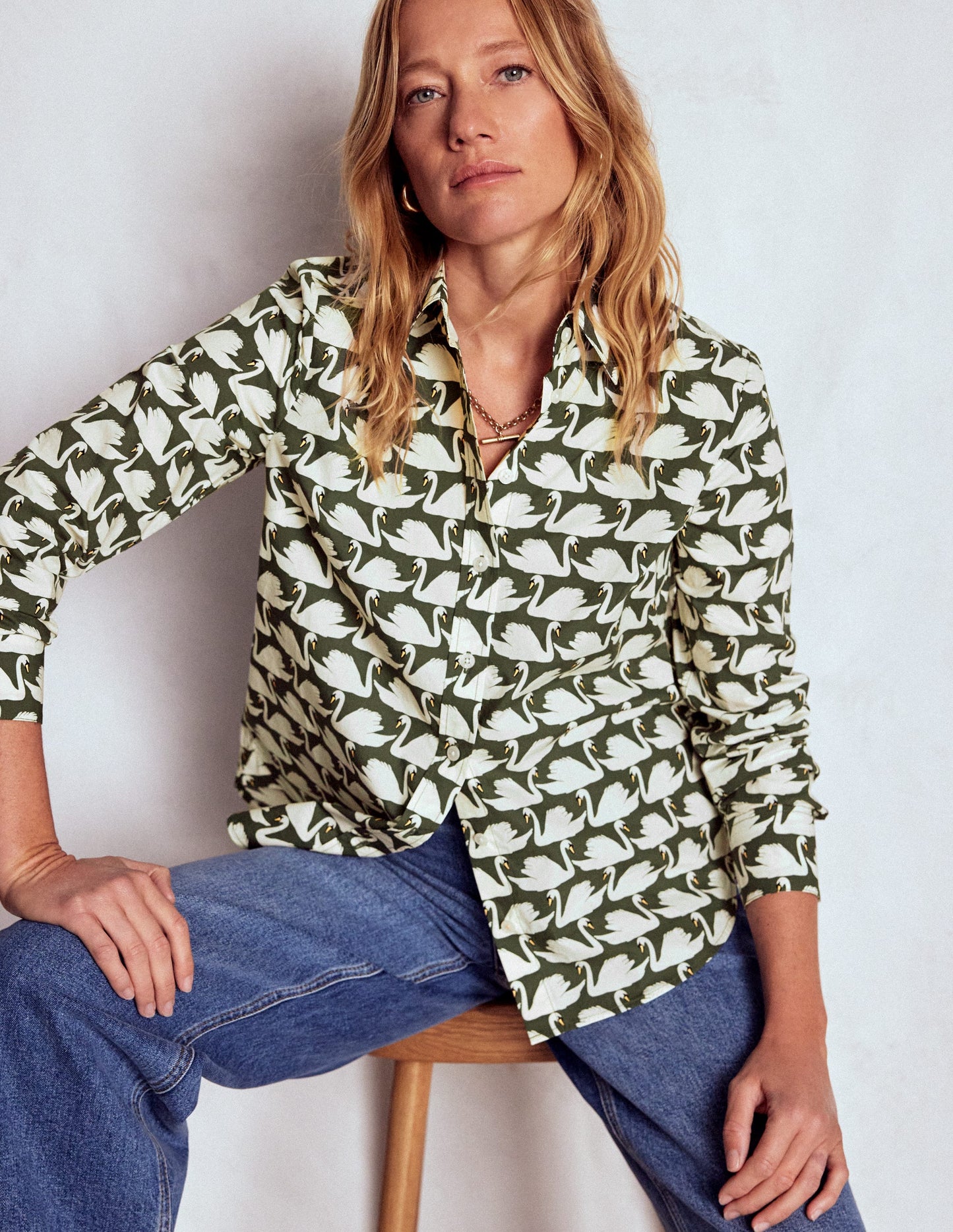 Sienna Cotton Shirt-Green, Geo Swan