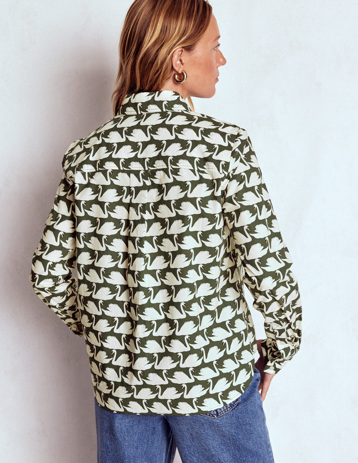 Sienna Cotton Shirt-Green, Geo Swan