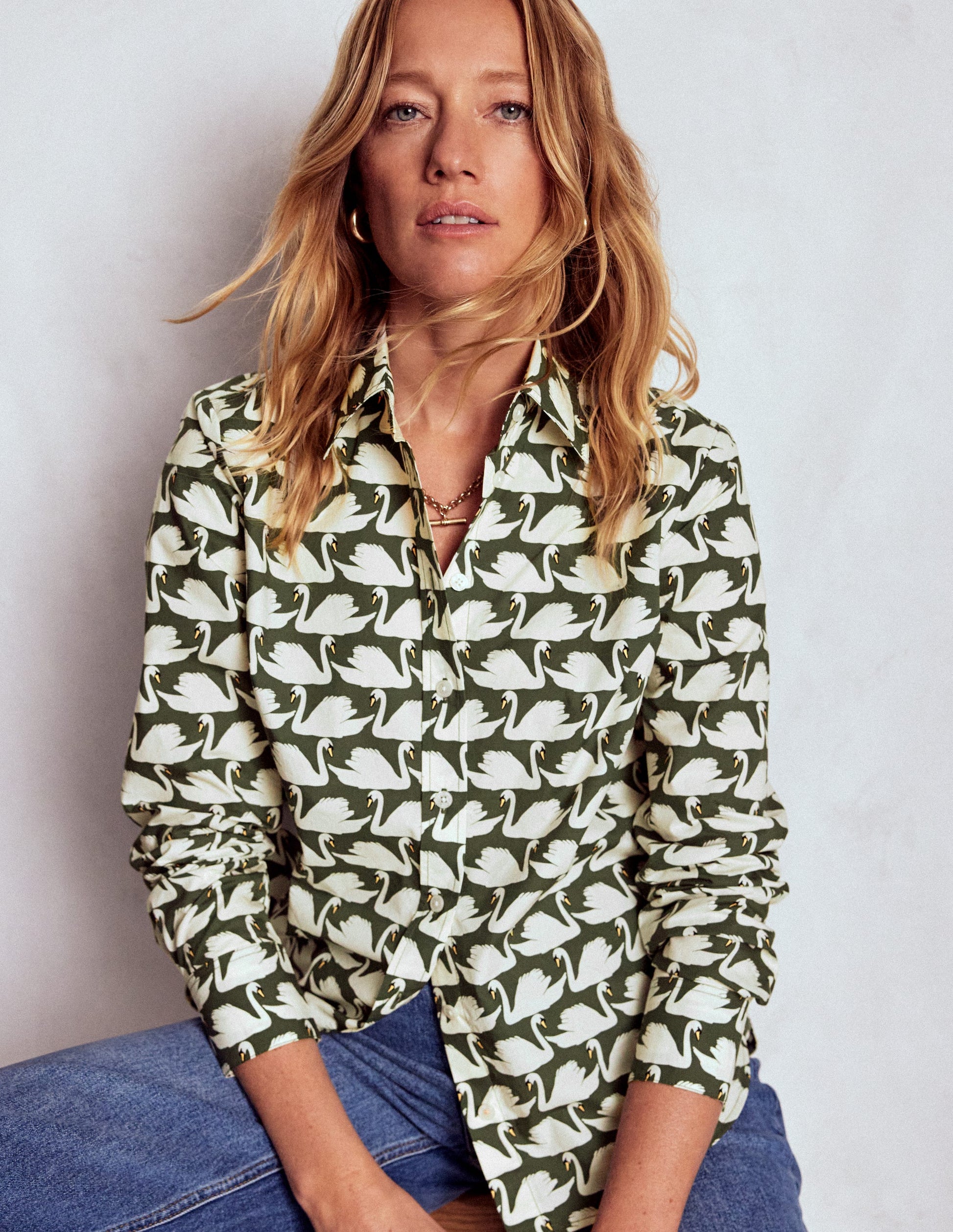 Sienna Cotton Shirt-Green, Geo Swan-5