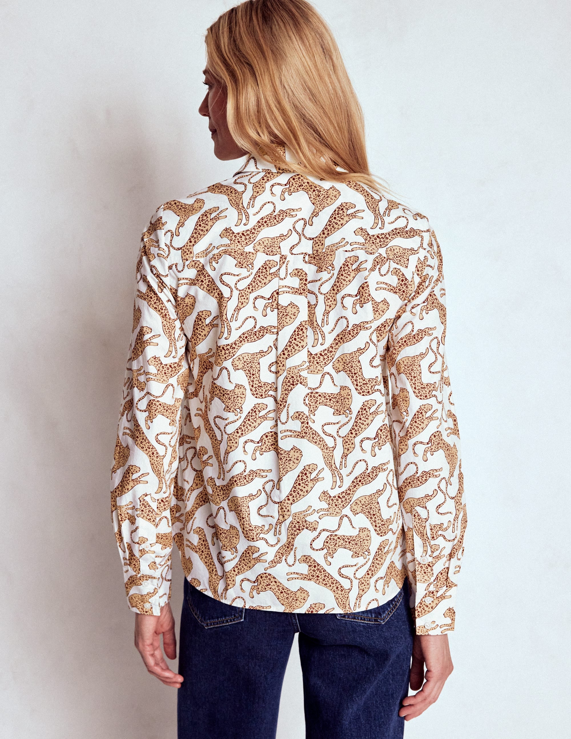 Sienna Cotton Shirt-Ivory, Leaping Leopard - Image 3