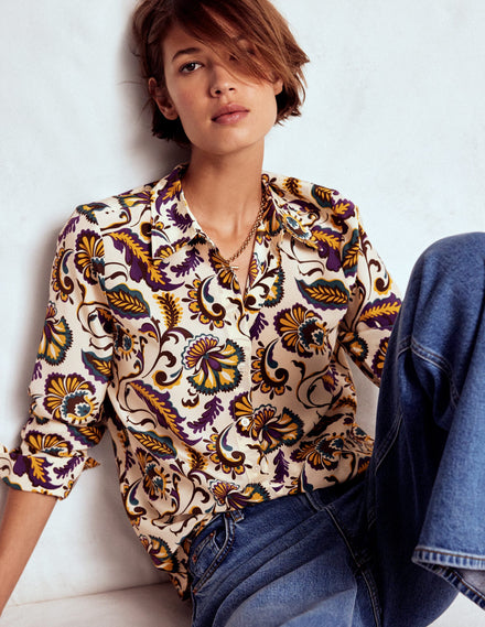 Sienna Silk Shirt-Multi, Ornate Meadow