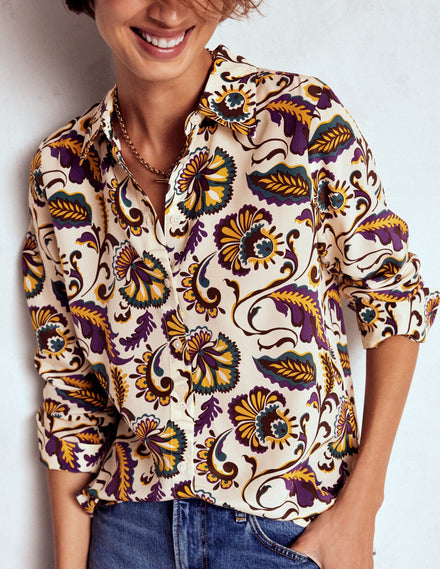 Sienna Silk Shirt-Multi, Ornate Meadow