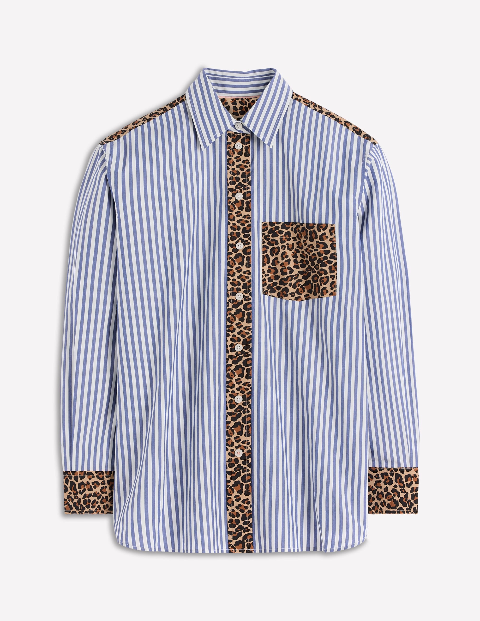 Sadie Relaxed Cotton Shirt-Blue Stripe, Cheetah Pop Hotch - Image 5