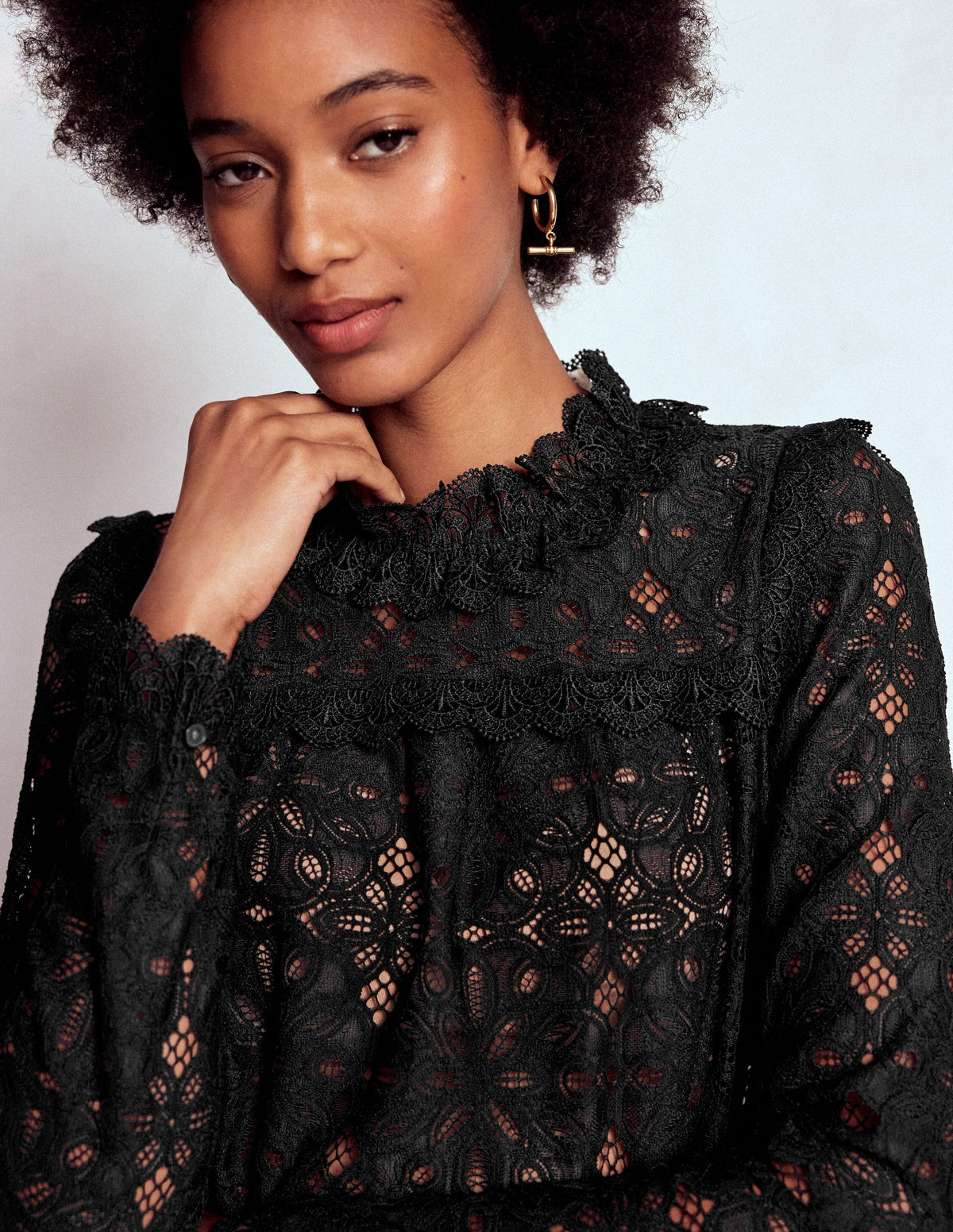 Lace Trim Detail Top-Black - Image 1
