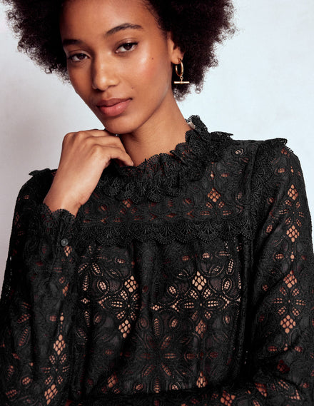 Lace Trim Detail Top-Black
