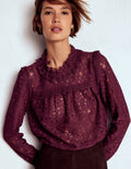 Lace Trim Detail Top-Deep Wisteria