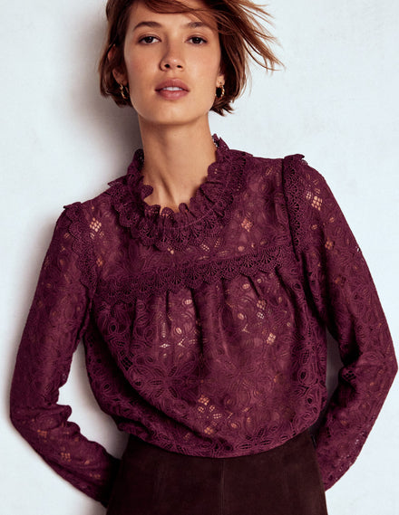 Lace Trim Detail Top-Deep Wisteria