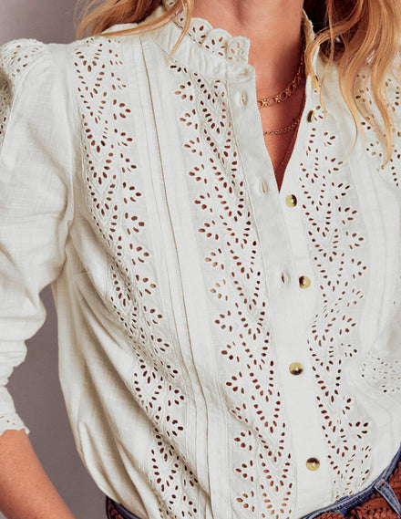 Savannah Broderie Top-Ivory