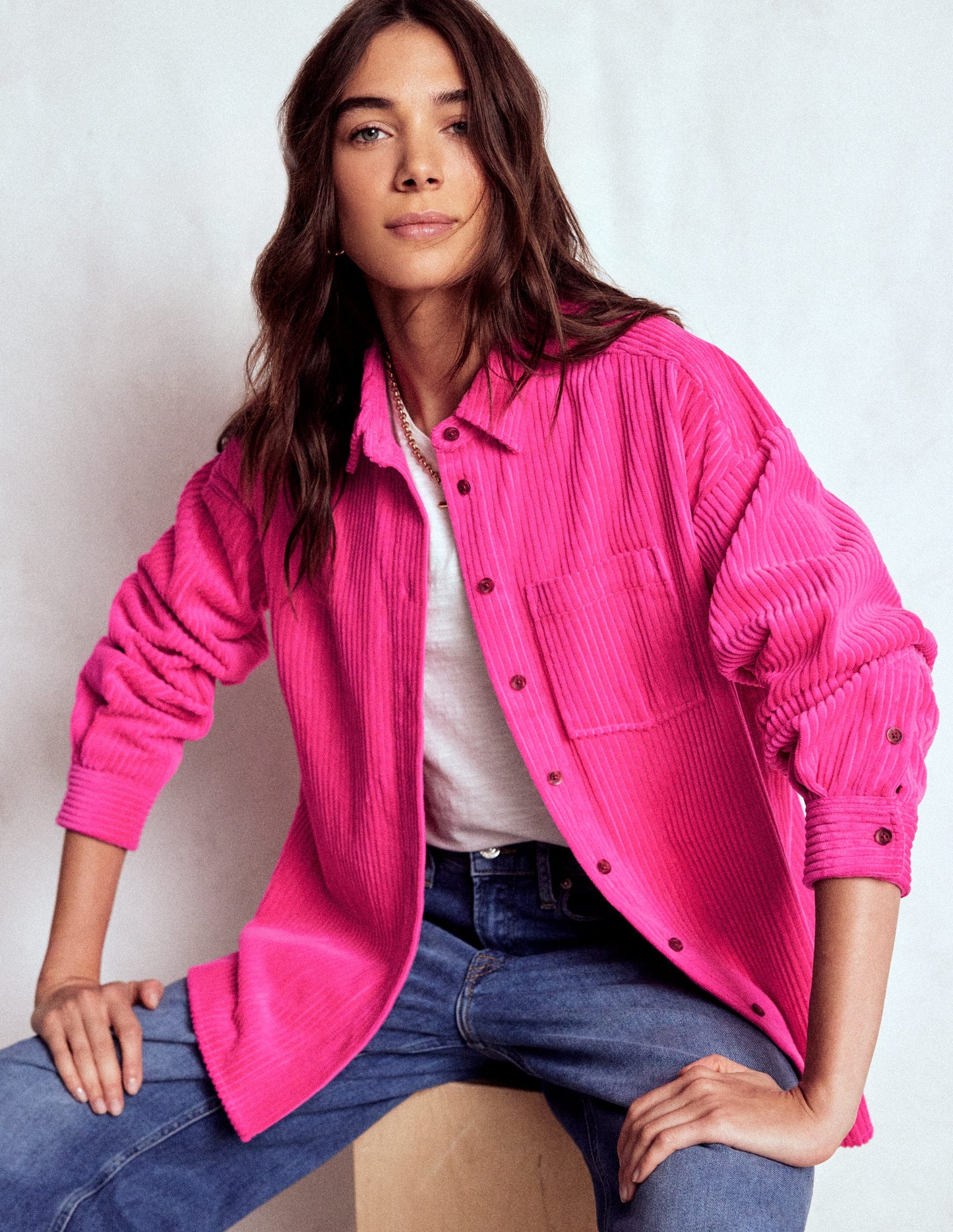 Cord Overshirt-Pink Peony