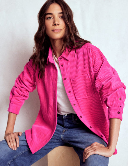 Cord Overshirt-Pink Peony