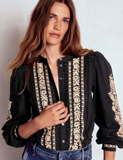 Embroidered Cotton Top-Black-4