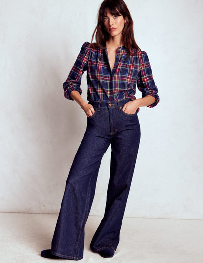 Layla Brushed Cotton Top-Navy and Red Check-4