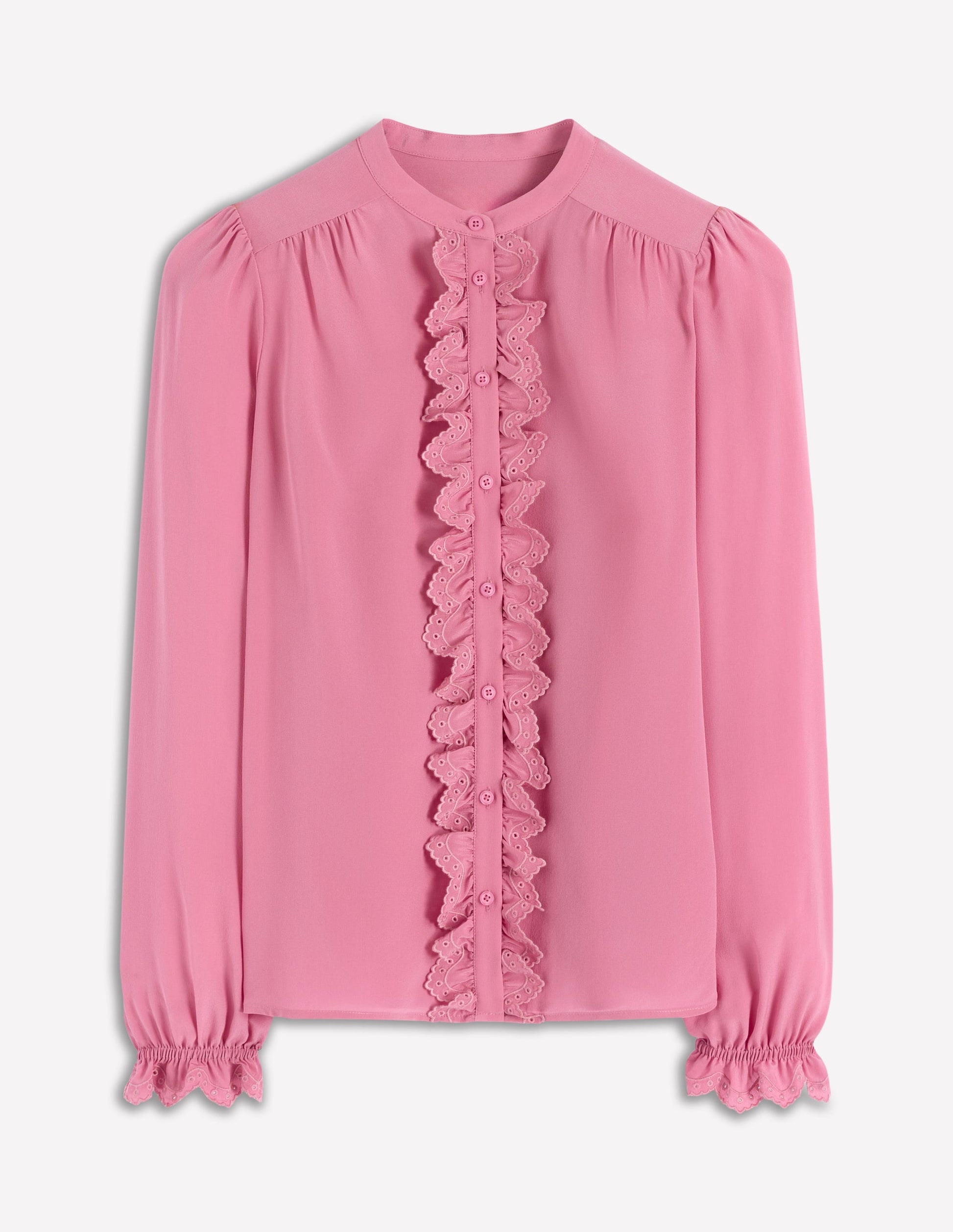 Alice Frill Front Silk Top-Pink Heather-6