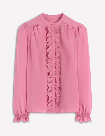 Alice Frill Front Silk Top-Pink Heather-6