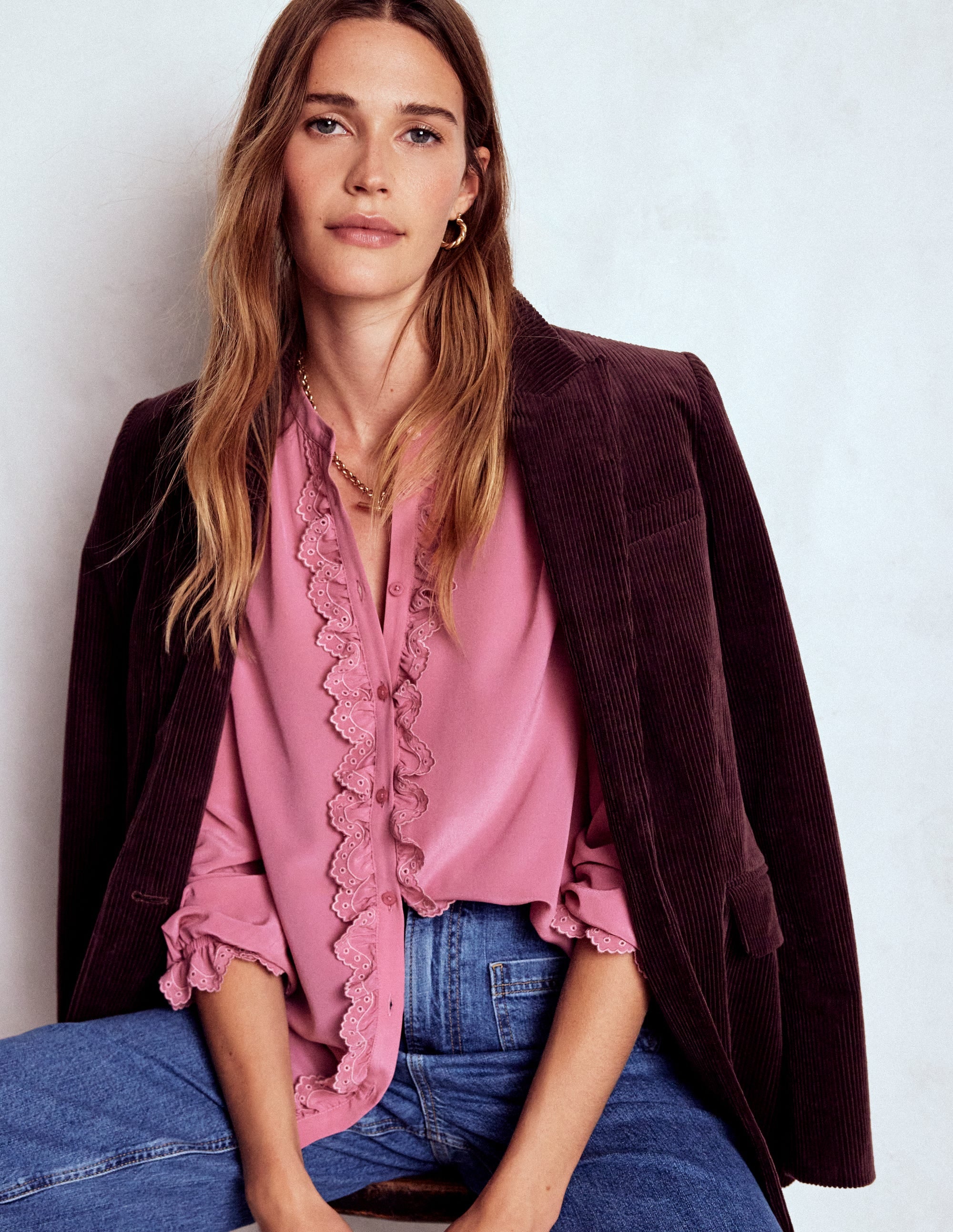 Alice Frill Front Silk Top-Pink Heather - Image 1