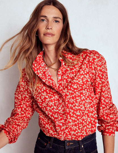 Helena Cotton Top-Cranberry Red, Delicate Vine-1