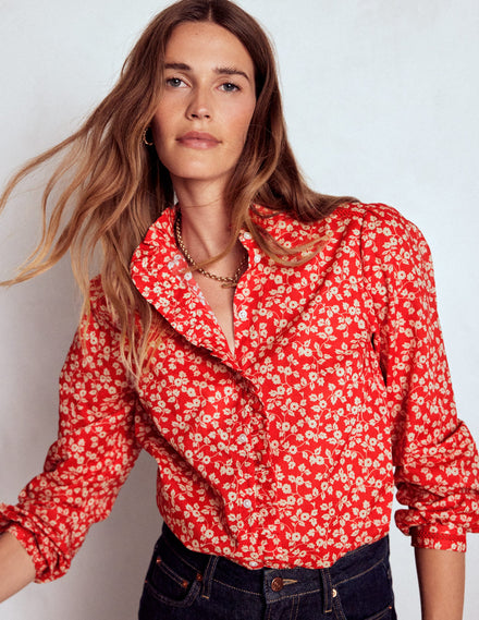 Helena Cotton Top-Cranberry Red, Delicate Vine