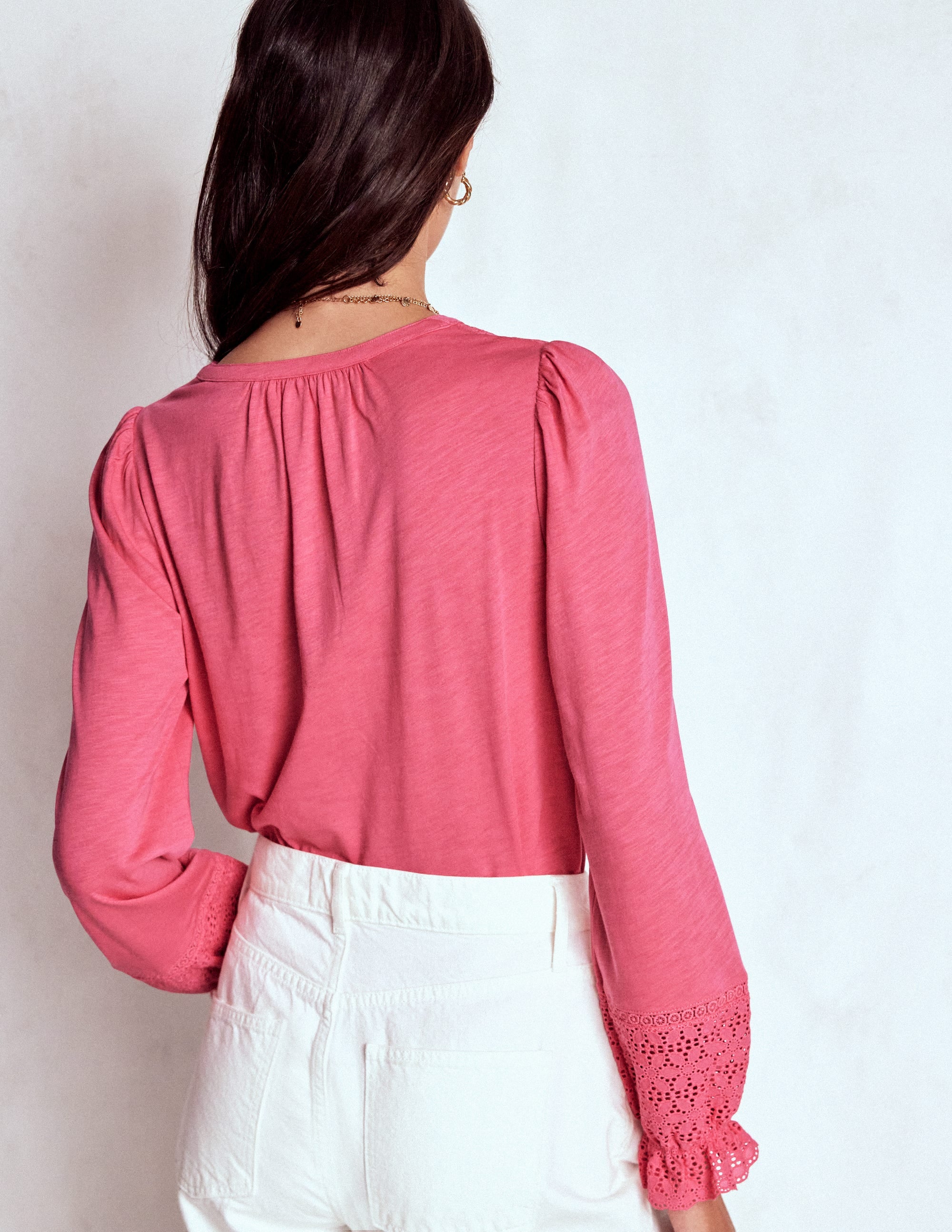 Pippa Broderie Jersey Shirt-Rose Pink - Image 3